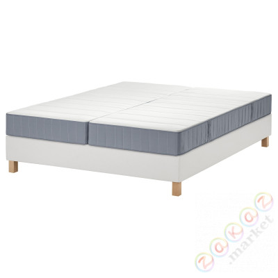⭐LYNGOR⭐Континентальная кровать, Vesteröy жесткий/средняя твердость/jasnoсиний белый, 160x200 cm⭐ИКЕА-69553357