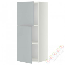 ⭐METOD⭐Навесной шкаф с полками/2 дверь, белый/Veddinge Серый, 40x100 cm⭐ИКЕА-09458382