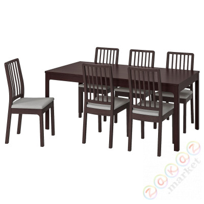 ⭐EKEDALEN / EKEDALEN⭐Таблица и 6 стулья, темно коричневый/Orrsta светло-серый, 180/240 cm⭐ИКЕА-39279567