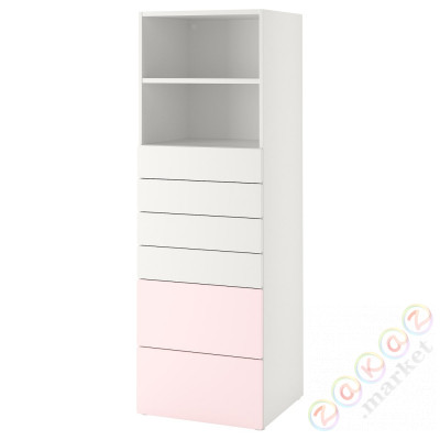 ⭐SMASTAD / PLATSA⭐Книжный шкаф, белый бледно-розовый/с6 ящики, 60x57x181 cm⭐ИКЕА-49388071