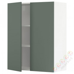 ⭐METOD⭐Навесной шкаф с полками/2 дверь, белый/Bodarp серо-зеленый, 80x100 cm⭐ИКЕА-79462578