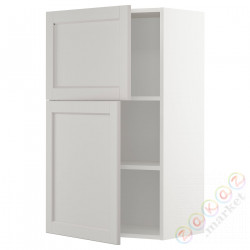 ⭐METOD⭐Навесной шкаф с полками/2 дверь, белый/Lerhyttan светло-серый, 60x100 cm⭐ИКЕА-79468071