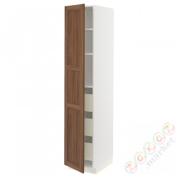 ⭐METOD / MAXIMERA⭐Высокий шкаф с ящики, белый Enköping/коричневый орех, 40x60x200 cm⭐ИКЕА-19475197