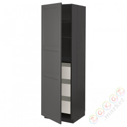 ⭐METOD / MAXIMERA⭐Высокий шкаф с ящики, черный/Axstad темно-серый60x60x200 cm⭐ИКЕА-49322966