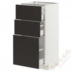 ⭐METOD / MAXIMERA⭐Напольный шкаф с 3 ящики, белый/Nickebo матантрацит, 40x37 cm⭐ИКЕА-89498044