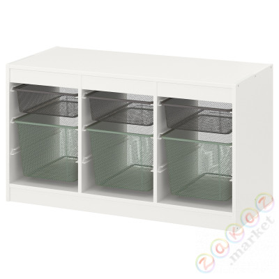 ⭐TROFAST⭐Книжный шкаф с контейнерами, белый темно-серый/jasny зеленыйonoСерый, 99x44x56 cm⭐ИКЕА-89480317