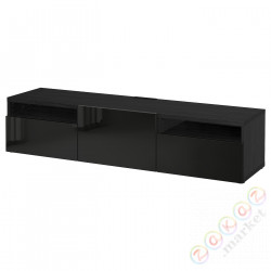 ⭐BESTA⭐Тумба под ТВ, Черно-коричневый/Selsviken gloss/черный, 180x42x39 cm⭐ИКЕА-09328569