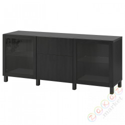 ⭐BESTA⭐Сочетание с ящики, черно-коричневый Лаппвикен/Sindvik/Черно-коричневое прозрачное стекло Stubbarp, 180x42x74 cm⭐ИКЕА-19412671