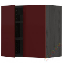 ⭐METOD⭐Навесной шкаф с полками/2 дверь, черный калларп/темно-красно-коричневый блеск, 60x60 cm⭐ИКЕА-99459787