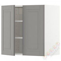 ⭐METOD⭐Навесной шкаф с полками/2 дверь, белый/Bodbyn Серый, 60x60 cm⭐ИКЕА-79456718