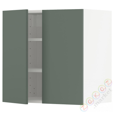⭐METOD⭐Навесной шкаф с полками/2 дверь, белый/Bodarp серо-зеленый, 60x60 cm⭐ИКЕА-39465673