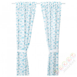 ⭐JATTELIK⭐Штора с завязкой, 2 шт.., белый динозавр/синий, 120x300 cm⭐ИКЕА-00464165