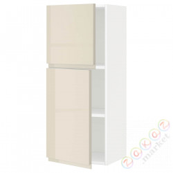 ⭐METOD⭐Навесной шкаф с полками/2 дверь, белый/Voxtorpглянцевый светло-бежевый, 40x100 cm⭐ИКЕА-39455400