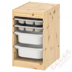 ⭐TROFAST⭐Книжный шкаф с контейнерами/tace, светлая беленая сосна Серый/белый, 32x44x52 cm⭐ИКЕА-69523582