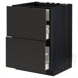 ⭐METOD / MAXIMERA⭐Постоянный шкаф/капюшон zint. с ящиками, черный/Nickebo матантрацит, 60x60 cm⭐ИКЕА-99498604