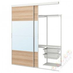 ⭐SKYTTA / BOAXEL⭐Гардероб с Drzраздвижные двери, белый Mehamn/Auli/под беленый дуб зеркало, 202x65x240 cm⭐ИКЕА-79562196