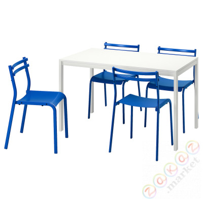 ⭐MELLTORP / GENESON⭐Таблица и 4 стулья, белый белый/металл синий, 125 cm⭐ИКЕА-79536348