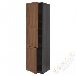 ⭐METOD⭐Высокий шкаф с полками/2Drz, черныйEnköping/коричневый орех, 60x60x220 cm⭐ИКЕА-99476386