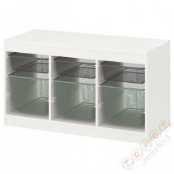 ⭐TROFAST⭐Книжный шкаф с контейнерами, белый темно-серый/jasny зеленыйonoСерый, 99x44x56 cm⭐ИКЕА-69533265