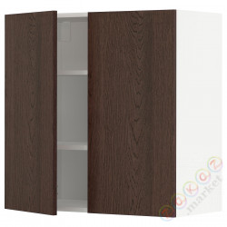 ⭐METOD⭐Навесной шкаф с полками/2 дверь, белый/Sinarp коричневый, 80x80 cm⭐ИКЕА-69464083