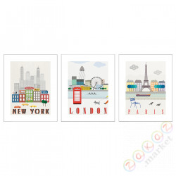 ⭐BILD⭐Плакат, Londyn, Paryż, Nowy Jork, 40x50 cm⭐ИКЕА-80441815