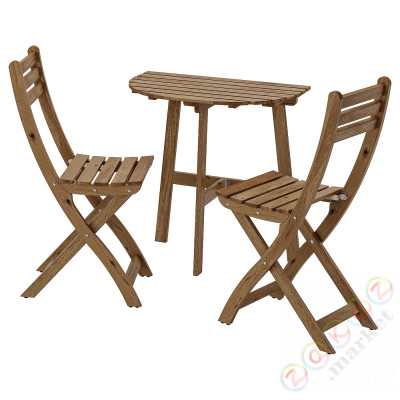 ⭐ASKHOLMEN⭐Садовый стол i 2 складные стулья, светло-коричневое пятно⭐ИКЕА-19177918