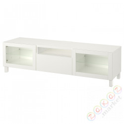 ⭐BESTA⭐Тумба под ТВ, белый/Лаппвикен/Stubbarp белое прозрачное стекло, 180x42x48 cm⭐ИКЕА-29398938