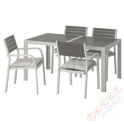 ⭐SJÄLLAND⭐Таблица +4 стулья с подлокотниками., снаружи., темно-серый/Kuddarna Серый156x90 cm⭐ИКЕА-39291512