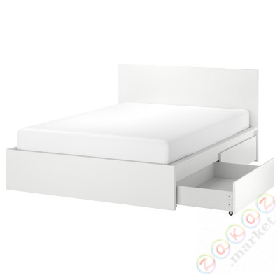 ⭐MALM⭐Каркас кровати с4 контейнеры, белый/Lönset, 140x200 cm⭐ИКЕА-69019224