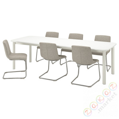 ⭐STRANDTORP / LUSTEBO⭐Таблица и 6 стулья, белый хром/Виарп бежевый/коричневый, 150/260 cm⭐ИКЕА-09523504