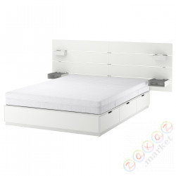 ⭐NORDLI⭐Каркас кровати свместимостьnik i матрасыm, с изголовьем белый/Åkrehamn жесткий, 140x200 cm⭐ИКЕА-49539621