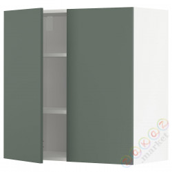 ⭐METOD⭐Навесной шкаф с полками/2 дверь, белый/Bodarp серо-зеленый, 80x80 cm⭐ИКЕА-49457856