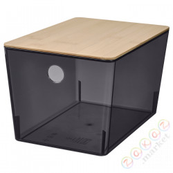 ⭐KUGGIS⭐Контейнер с крышкой, прозрачный черный/бамбук, 18x26x15 cm⭐ИКЕА-89561295