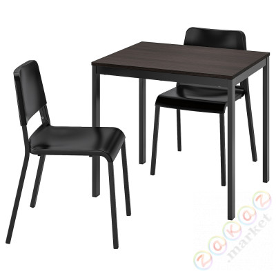 ⭐VANGSTA / TEODORES⭐Таблица и 2 стулья, черный темно-коричневый/черный, 80/120 cm⭐ИКЕА-89494296