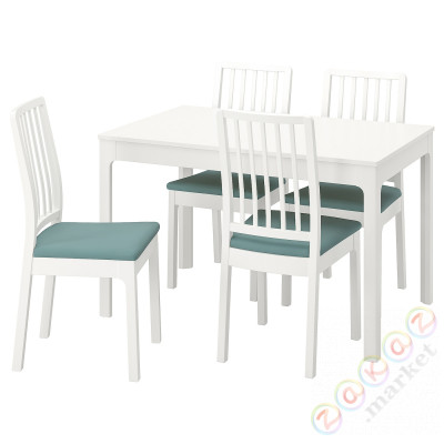⭐EKEDALEN / EKEDALEN⭐Таблица и 4 стулья, белый/Крючокebo светло-бирюзовый, 120/180 cm⭐ИКЕА-89429418