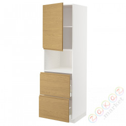 ⭐METOD / MAXIMERA⭐В шкафу для микрофона дверь/2 ящики, белый/Voxtorpподражание. дуб, 60x60x200 cm⭐ИКЕА-29538694