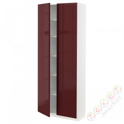 ⭐METOD⭐Высокий шкаф/полки, белый Kallarp/темно-красно-коричневый блеск, 80x37x200 cm⭐ИКЕА-79466307