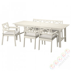 ⭐BONDHOLMEN⭐Таблица +3 стулья с подлокотниками.+скамейка, людоед., белый/бежевый/Frösön/Дувхольмен бежевый⭐ИКЕА-09549679