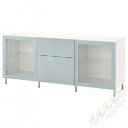 ⭐BESTA⭐Сочетание с ящики, белый Selsviken/Ösarp/jasnoсерый-синий Чистое стекло, 180x42x74 cm⭐ИКЕА-69421951