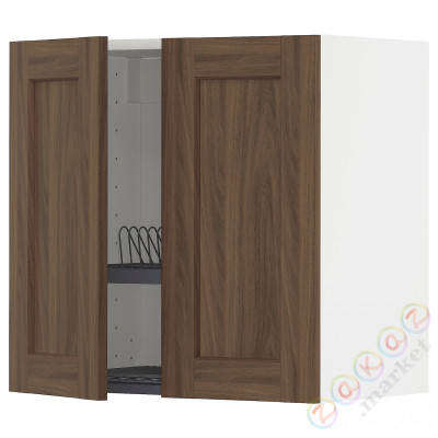 ⭐METOD⭐Навесной шкаф с крылом для сушки/2 дверь, белый Enköping/коричневый орех, 60x60 cm⭐ИКЕА-79475142