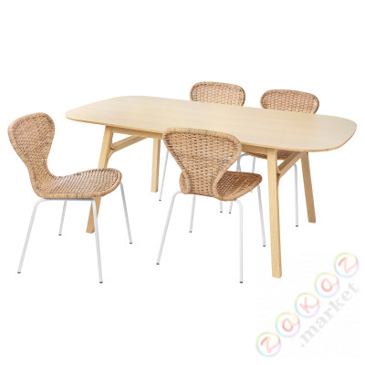 ⭐VOXLOV / ALVSTA⭐Таблица и 4 стулья, яркий бамбук/белый ротанг, 180x90 cm⭐ИКЕА-99481571