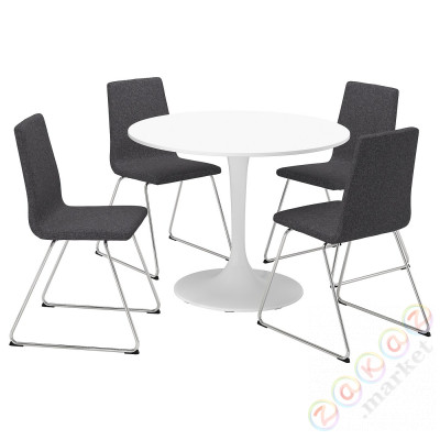 ⭐DOCKSTA / LILLANAS⭐Таблица и 4 стулья, белый/хром Gunnared темно-серый, 103 cm⭐ИКЕА-29495114
