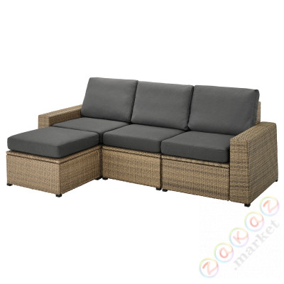 ⭐SOLLERON⭐3-пассажирский модульный диван, снаружи, коричневый с подставкой для ног/Frösön/Duvholmen темно-серый, 223x144x88 cm⭐ИКЕА-39252704