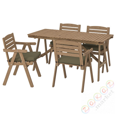 ⭐FALHOLMEN⭐Таблица +4 стулья с подлокотниками., снаружи., светло-коричневое пятно/Frösön/Duvholmen темно-бежевыйowo-зеленый⭐ИКЕА-89413832