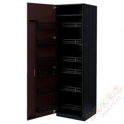 ⭐METOD⭐Высокий шкаф с wysuwaną spiżarką, черный калларп/темно-красно-коричневый блеск, 60x60x200 cm⭐ИКЕА-09472123