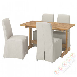 ⭐NACKANAS / BERGMUND⭐Таблица и 4 стулья, акация белый/Kolboda бежевый/темно-серый, 140 cm⭐ИКЕА-99496290