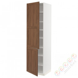 ⭐METOD⭐Высокий шкаф с полками/2Drz, белый Enköping/коричневый орех, 60x60x220 cm⭐ИКЕА-79475156