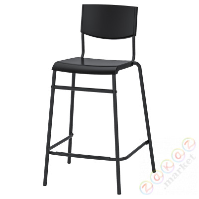 ⭐STIG⭐Барный стул со спинкой, черный/черный, 63 cm⭐ИКЕА-30498418