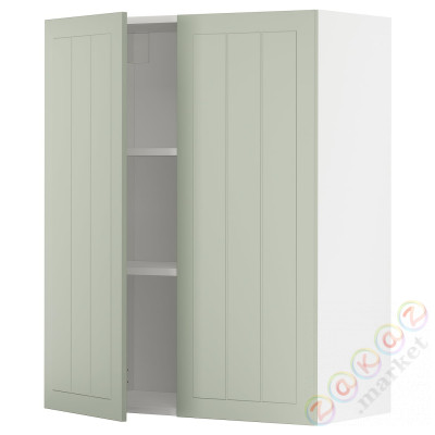 ⭐METOD⭐Навесной шкаф с полками/2 дверь, белый/Stensund светло-зеленый, 80x100 cm⭐ИКЕА-39487547