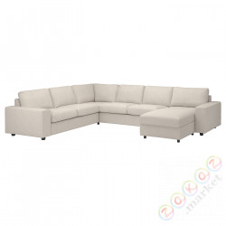 ⭐VIMLE⭐Чехол на угловой диван, 5-человек, с шезлонгом сширокийmi связаныokietnikami/Gunnared бежевый⭐ИКЕА-29424268